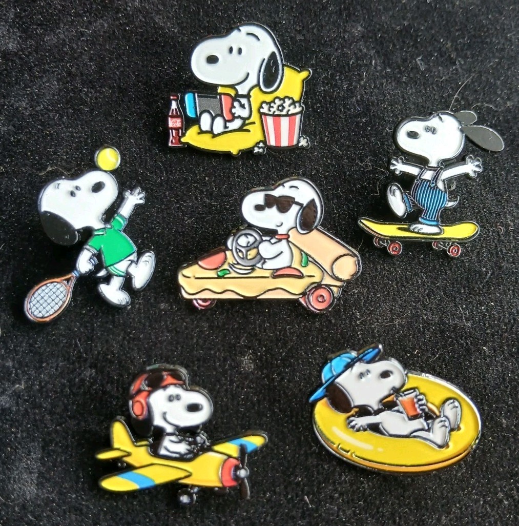 Snoopy Sports Pin SET Lot 6 Charles Schultz ENAMEL PIN Tennis Skateboard Pizza