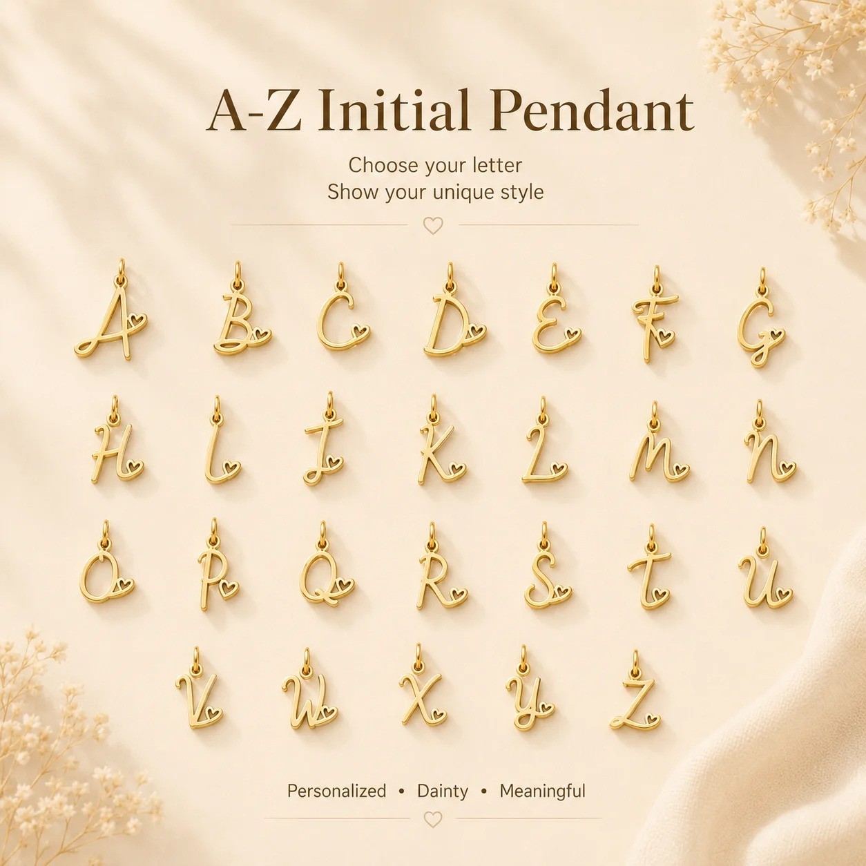 Gold Heart Initial Necklace Personalized A-Z Letter Stainless Steel Pendant