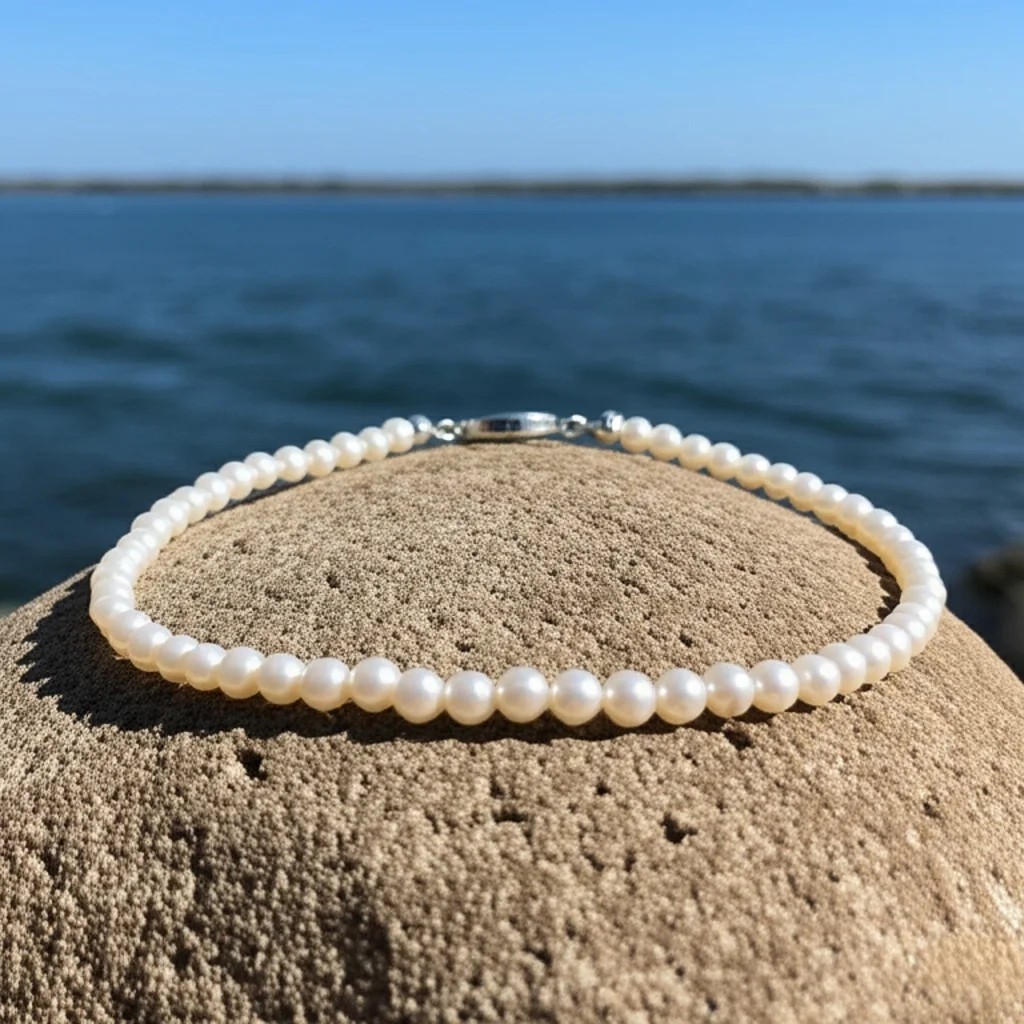 Tiny Freshwater Pearl Adjustable Anklet Natural White Pearl Healing Woman Anklet