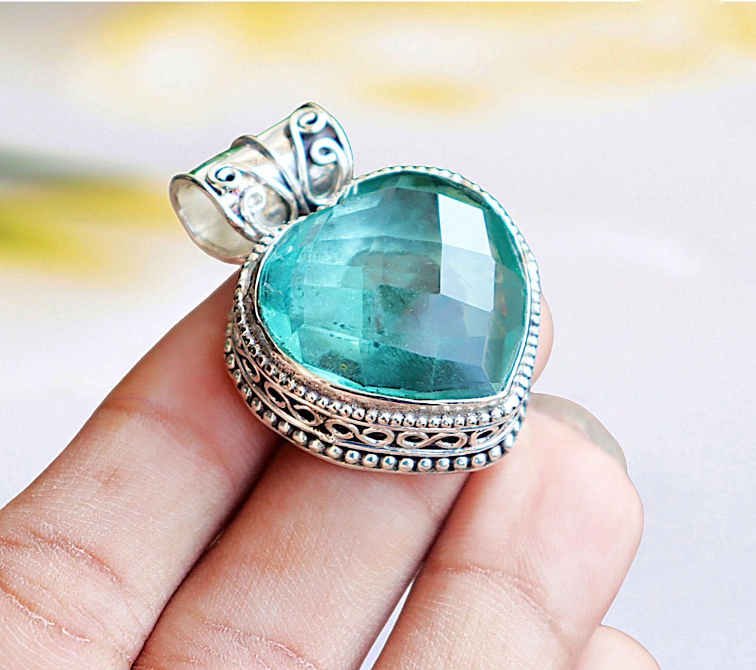 Aquamarine Pendant 925 Sterling Silver Pendant Handmade Gemstone Pendant