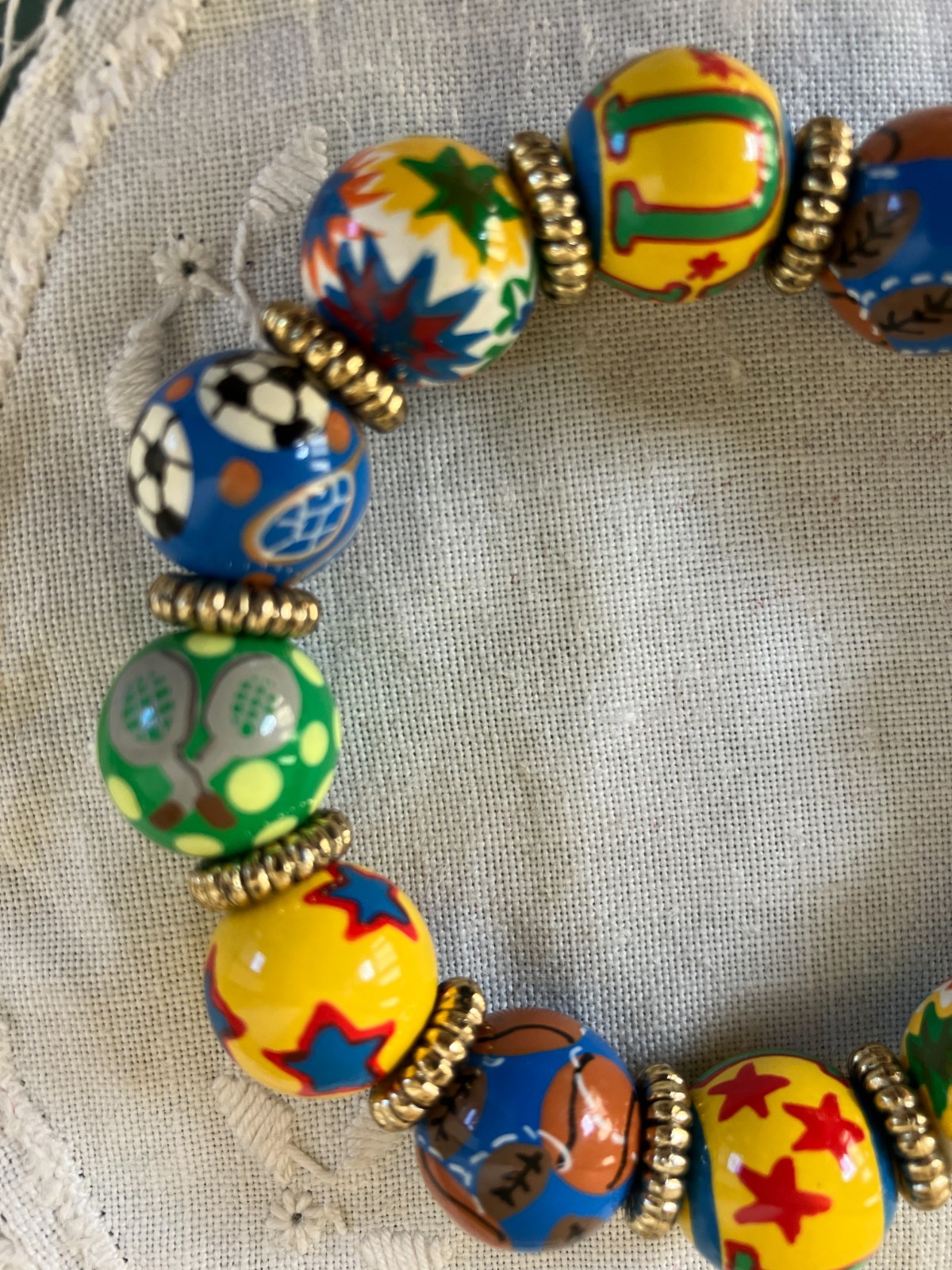 Angela Moore Bracelet SPORTS Soccer Football Basketball Tennis Painted Stretch