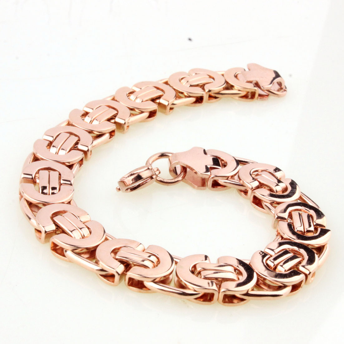 Rose Gold braclets&bangle for Cool Men Stainless Steel Byzantine Bracelet 7″-11″