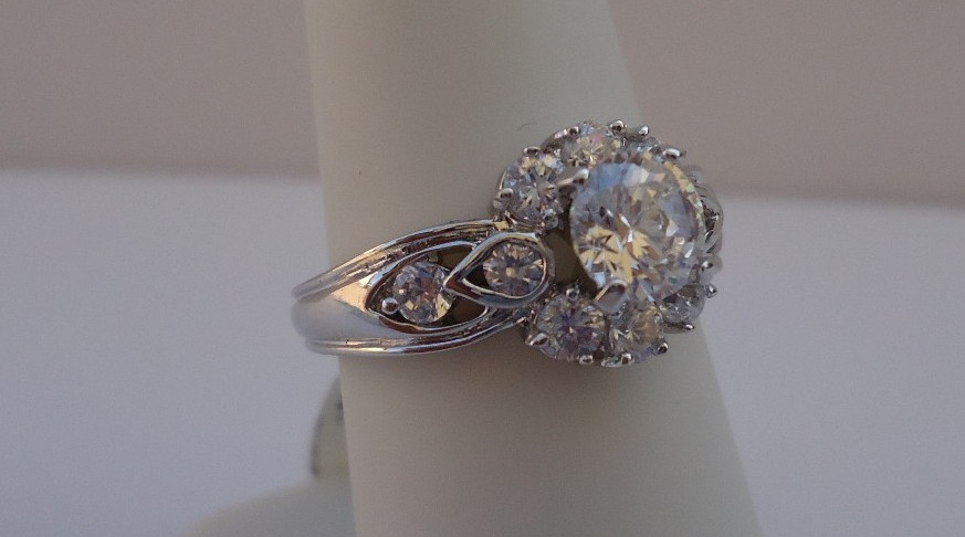 925 STERLING SILVER FLOWER RING W/ 2.50 CTS LAB SIMULATE DIAMOND SIZE 5,6,7,8,9