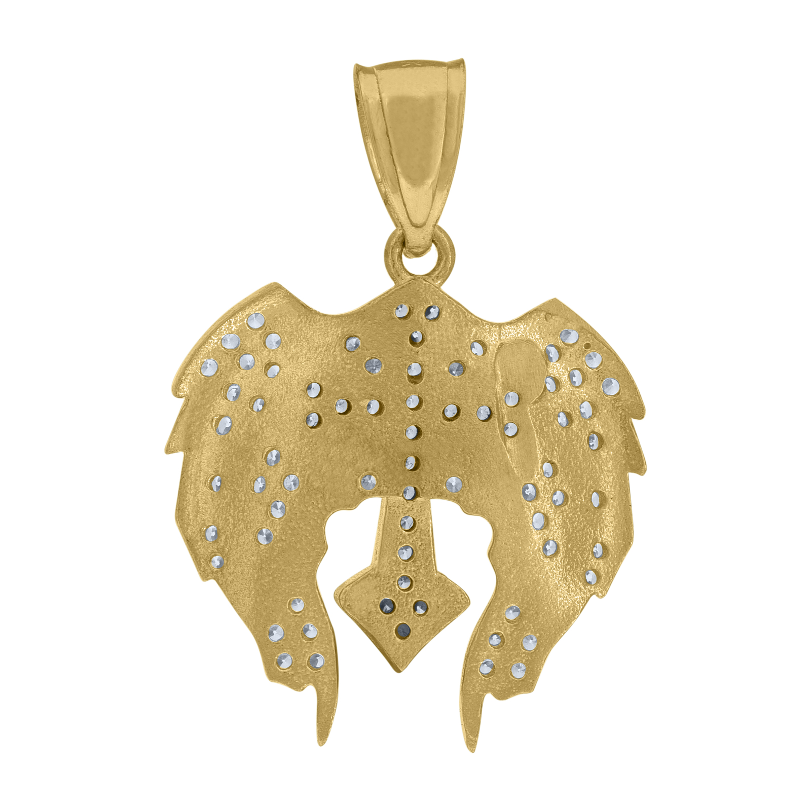10K Two Tone Gold Round CZ Unisex 1″ Gothic Charm Pointed Cross w/ Wings Pendant