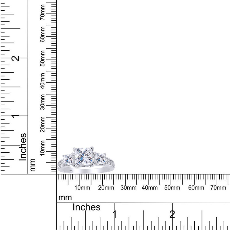 2 ct Princess Cut Engagement Ring Three-Stone Real Solid 14K White Gold $1035.96