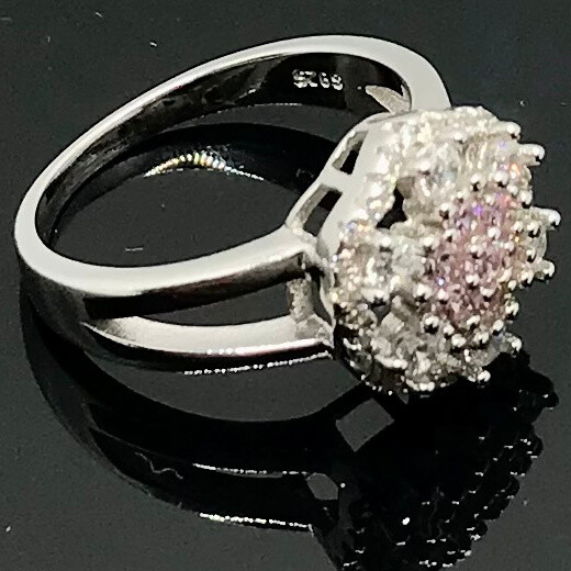 925 Sterling Silver Pink & White Cubic Zirconia Ring Size 7