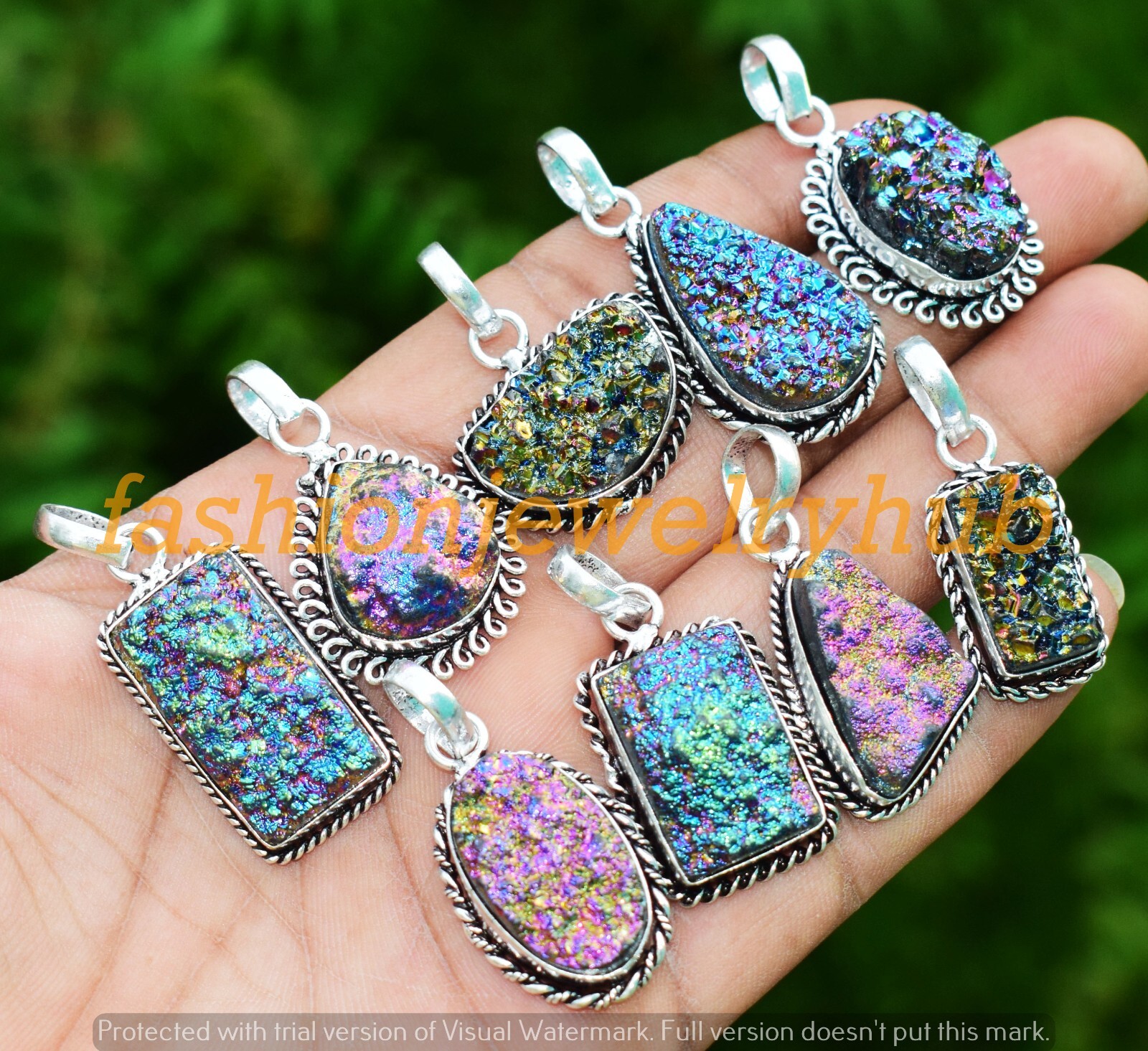 Titanium Drusy Gemstone Wholesale Pendant 5Pcs Lot 925 Silver Plated Jewelry