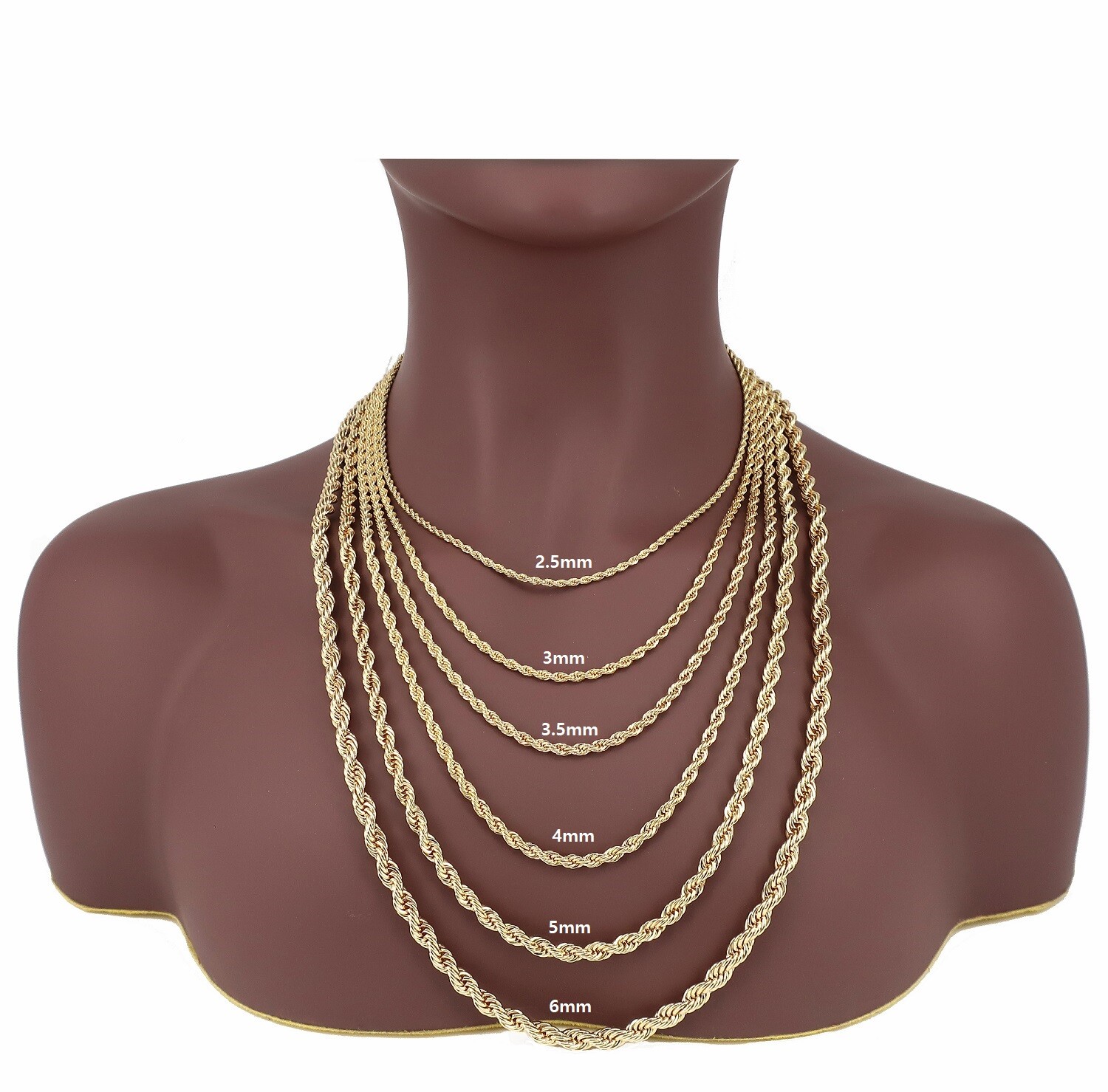 Men’s 14k Rope Chain Necklace Bracelet 2mm 3mm 4mm 5mm 6mm Yellow Gold Plated