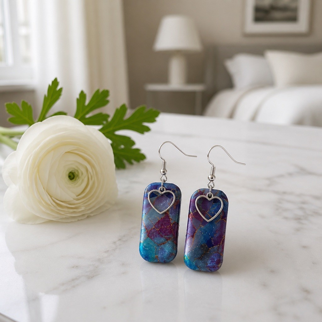 Hand Made White and Blue Polymer Clay Earrings for Women Handmade Earrings UK