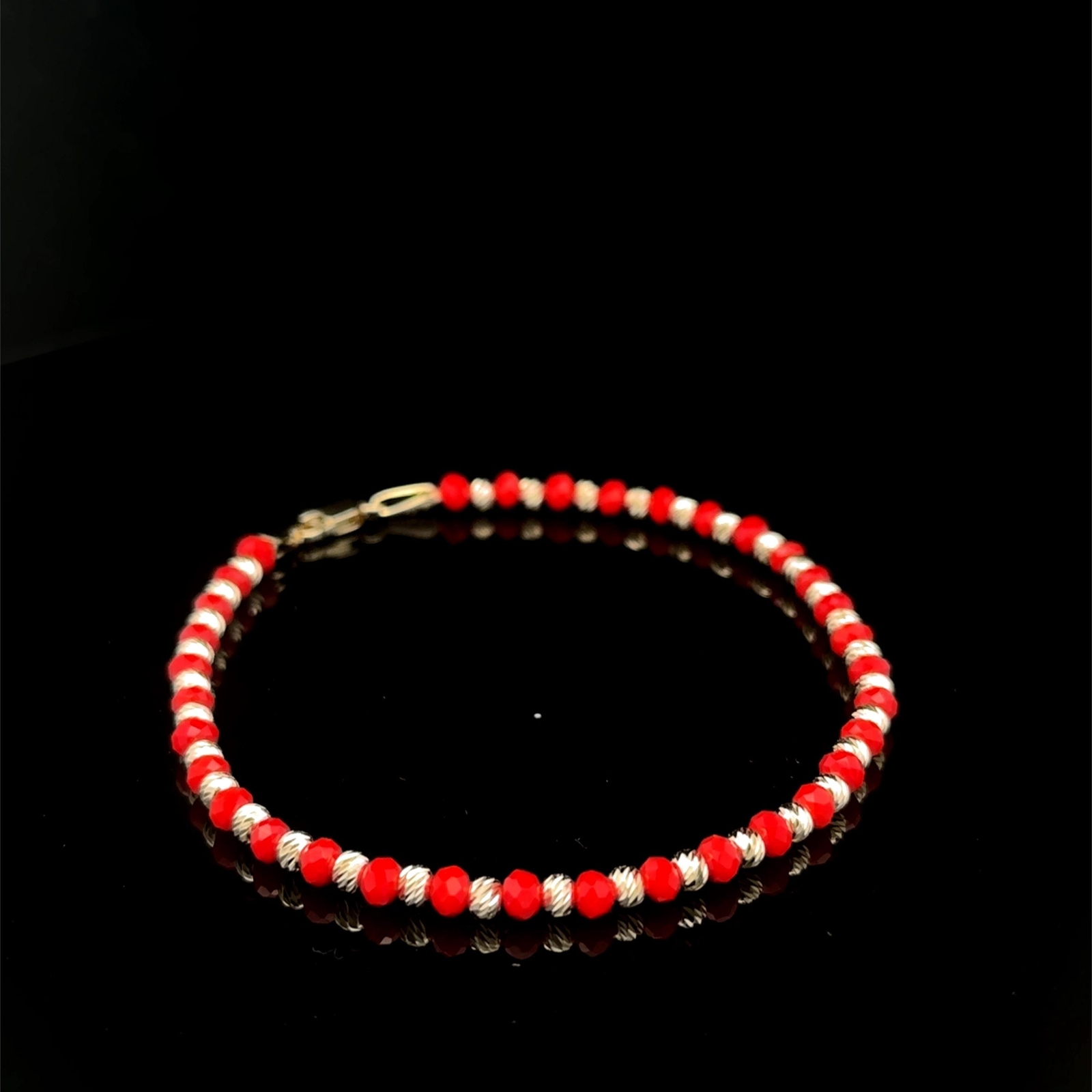 14k Solid Gold Beaded Ball Bracelet Red – 7″ Length – Gift for Women – Stylish