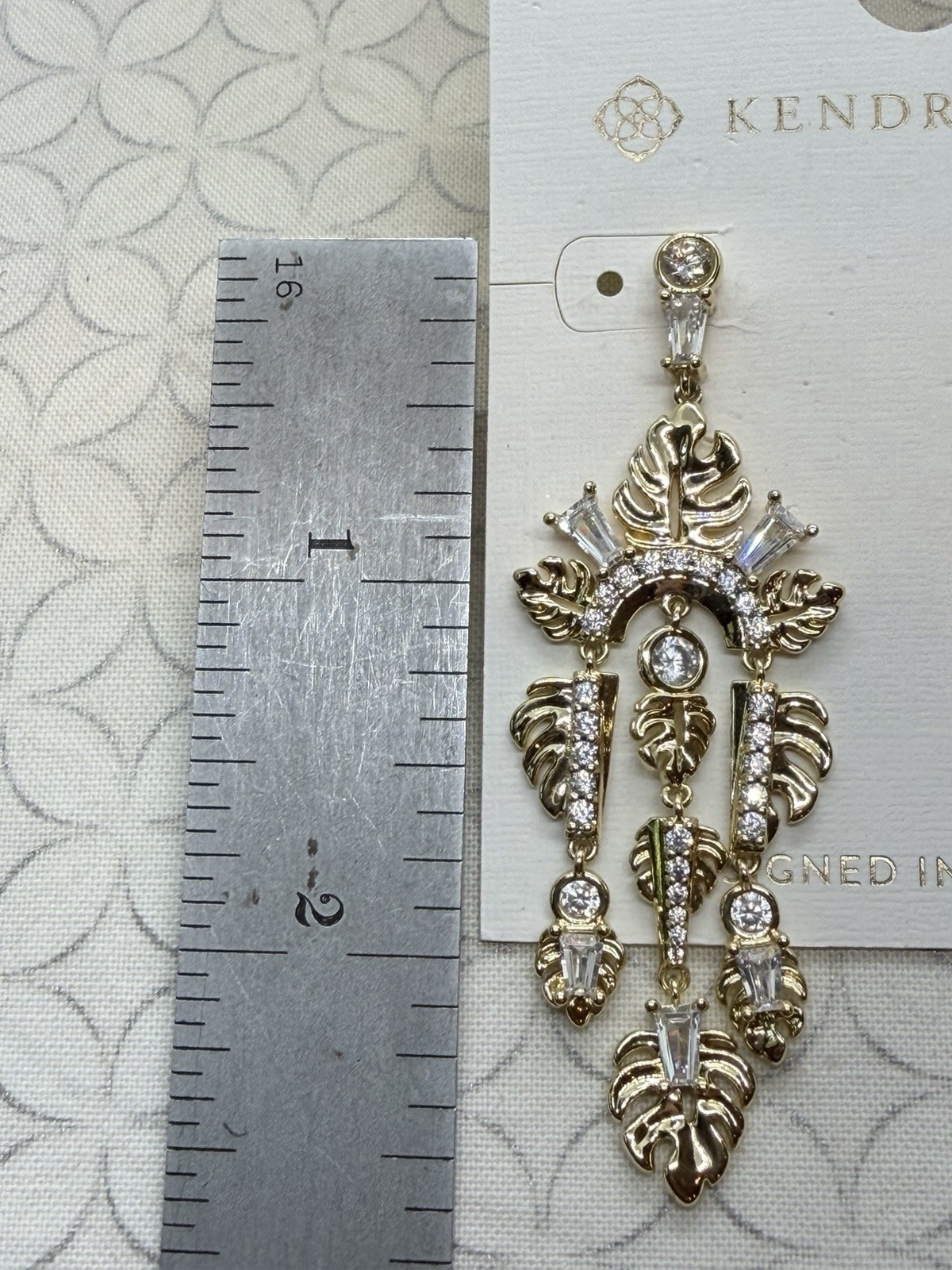 Target Kendra Scott Leigh Monstera Leaf Statement Earrings Gold Tone Crystals (B