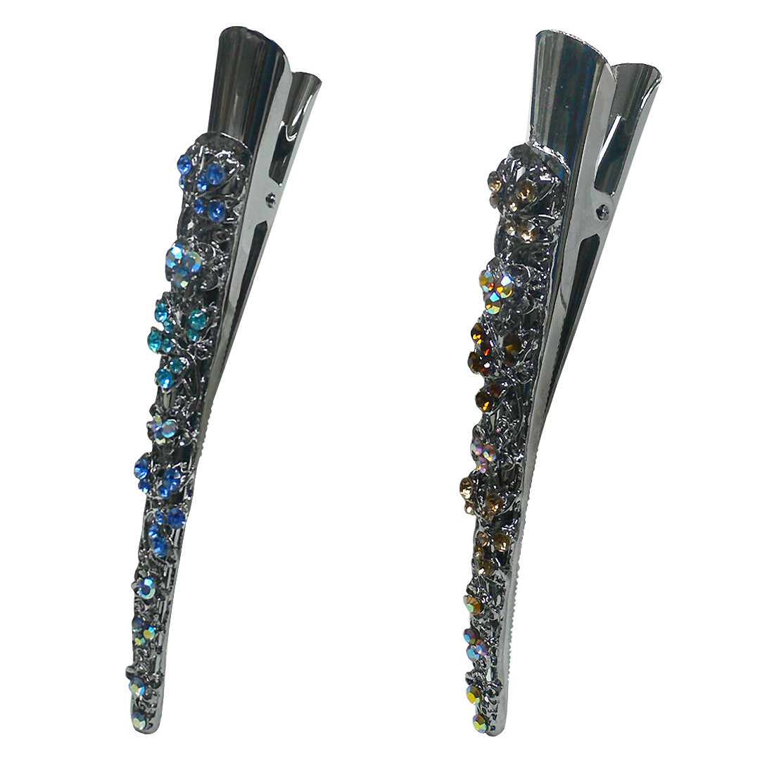 Set of 2 Crystal Alligator Duckbill Clips Beak Clips Long Hair Clips YY86110-1-2