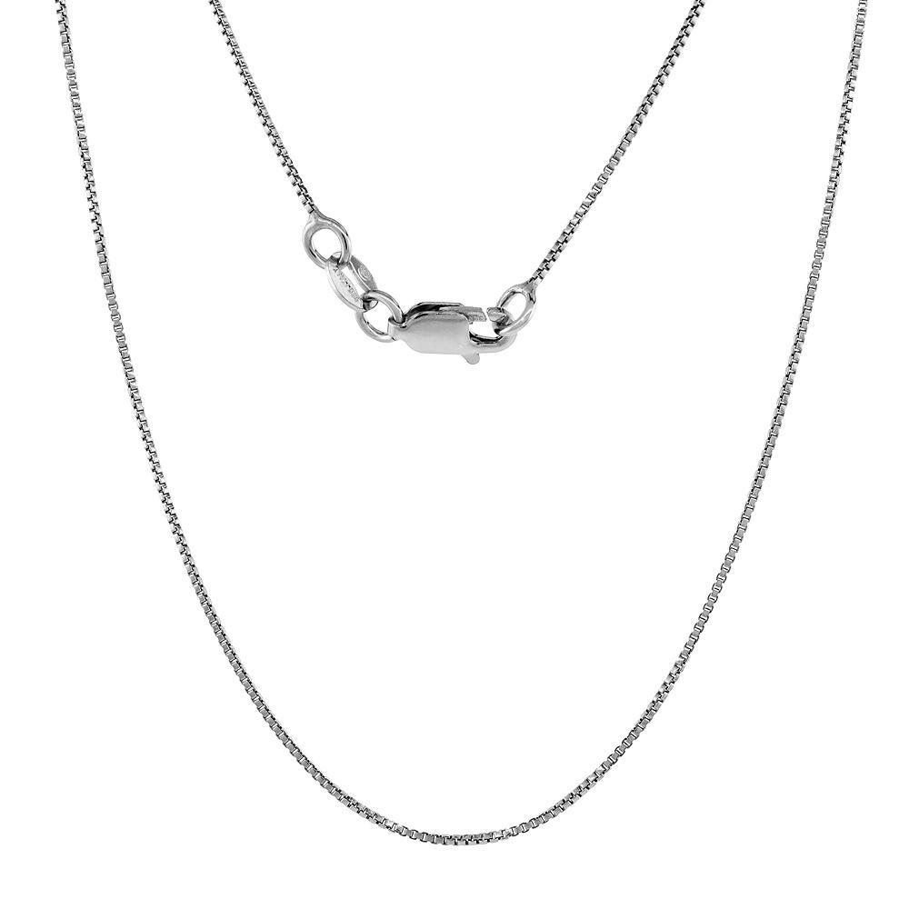 Sterling Silver 0.8 mm Thin Rhodium Finish Box Chain Necklace, Made in Italy