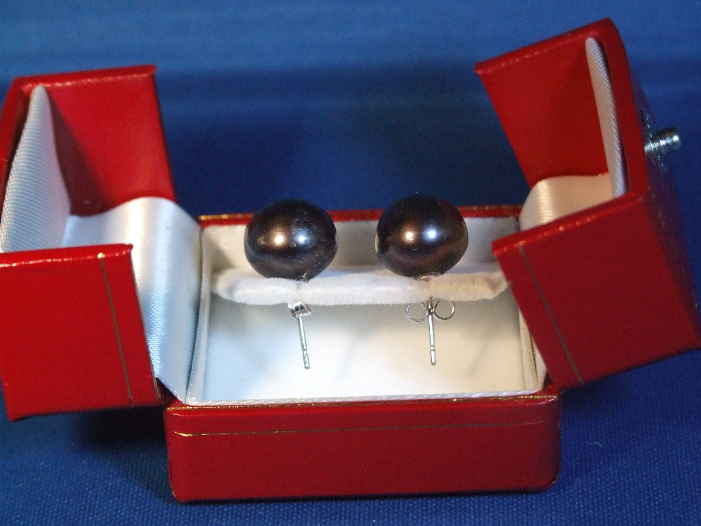 2X Guaranteed Genuine 12mm Select Black Pearl 925 Sterling Silver Stud Earrings