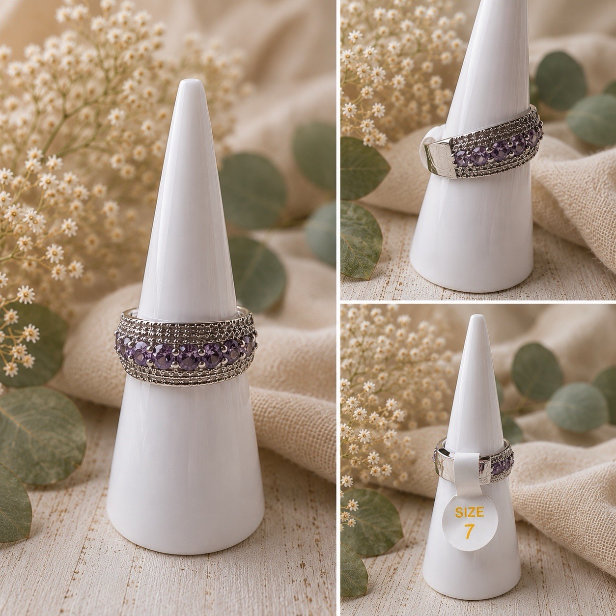 Bomb Party Lab Created Amethyst CZ on Rhodium Plating Ring Size 7