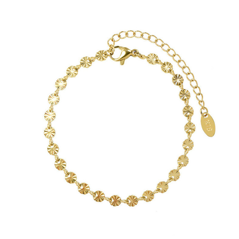 18K Gold Stainless Steel Flower Beads Bracelet Chain Gift AG