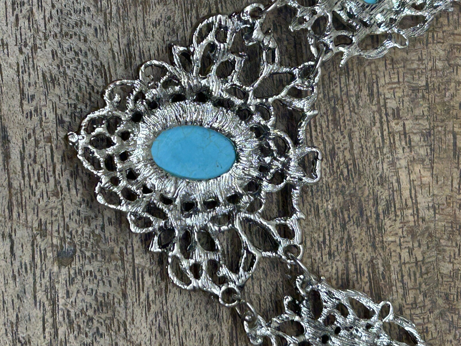 Turquoise mounted on Silver Tone Alloy & Magnetic Silver Chain Choker/ Necklace