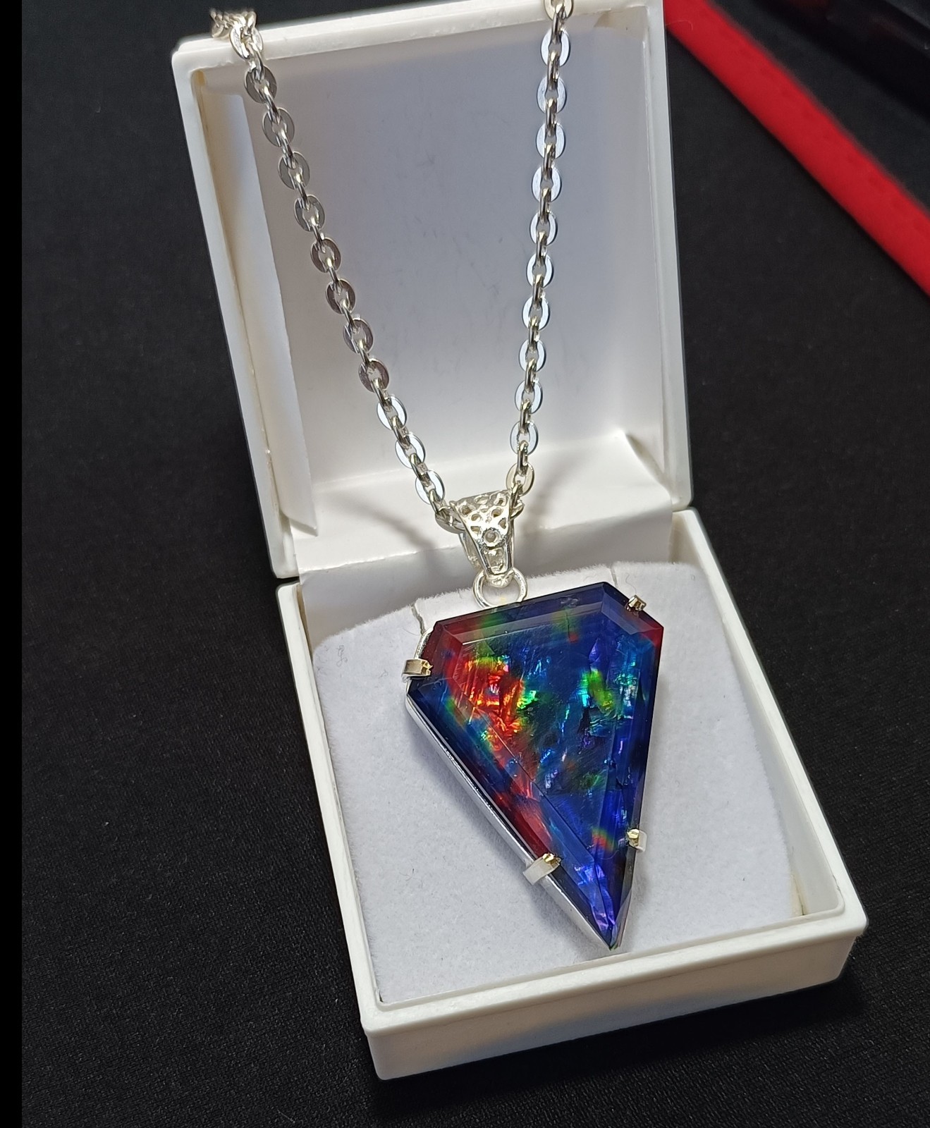 Ammolite Doublet 59.15 Ct Natural Gemstone Solid Silver Fancy Rainbow Pendant