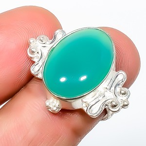 Natural Green Onyx Gemstone 925 Silver Plated Ring s.7 TR7508-793