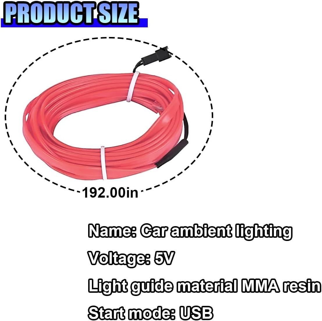 EL Wire Car Interior LED Strip Lights, 5V 16FT USB Neon Light with Color: Pink