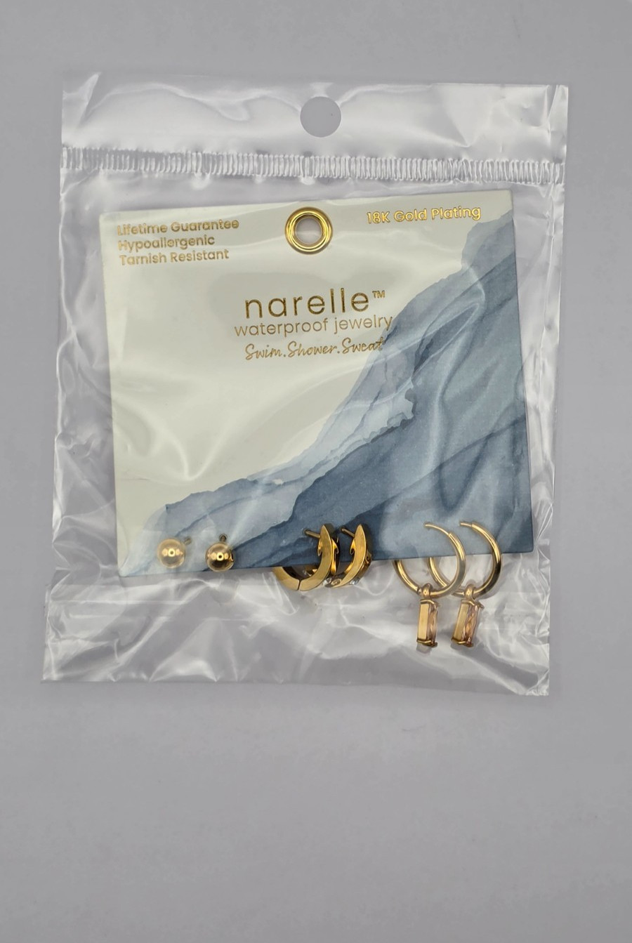 Narelle Waterproof Charm Hoop Earring Trio – 18K Gold Plating