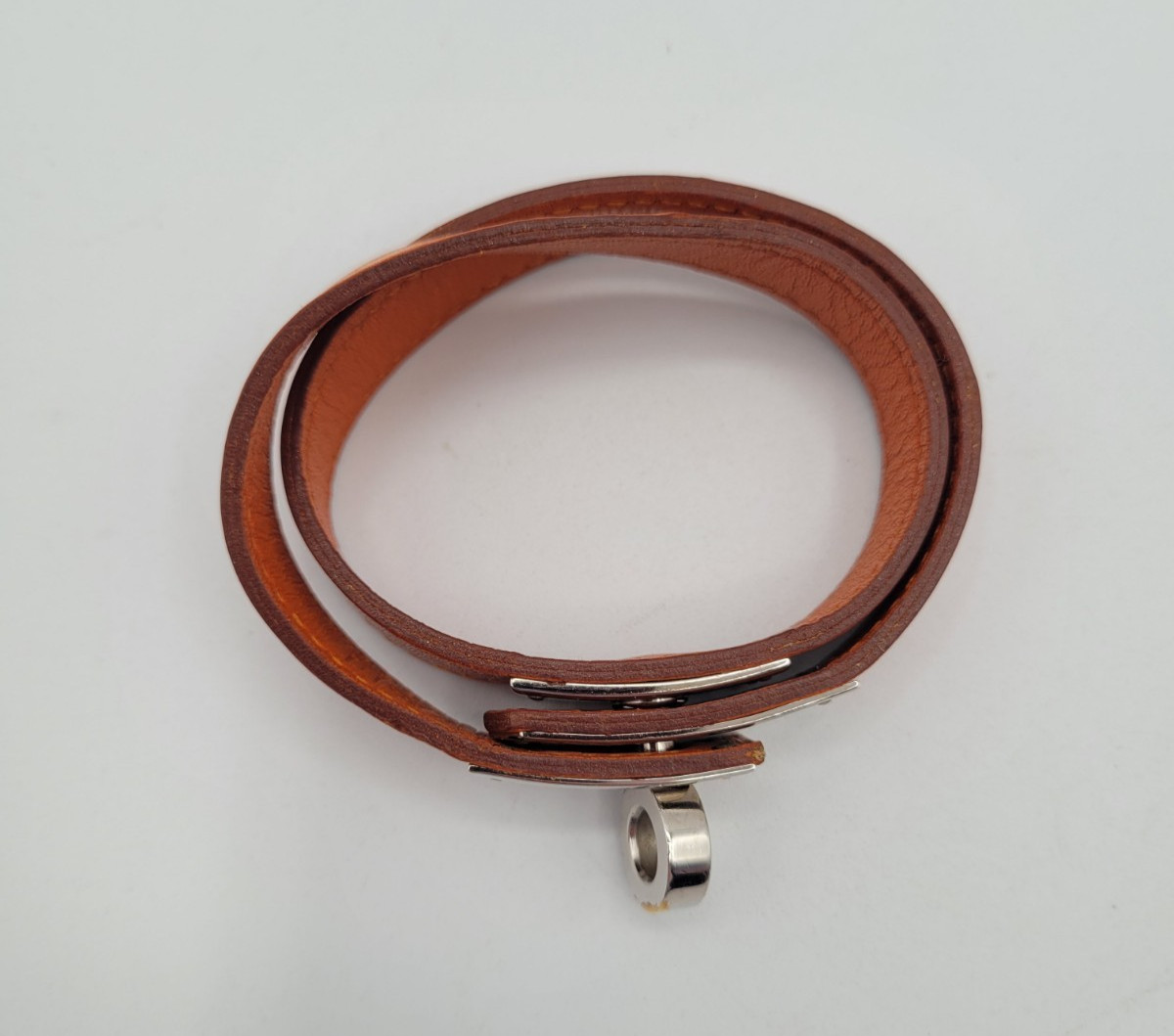 Hermès Double Tour Kelly Bracelet Orange Leather Palladium Size 1