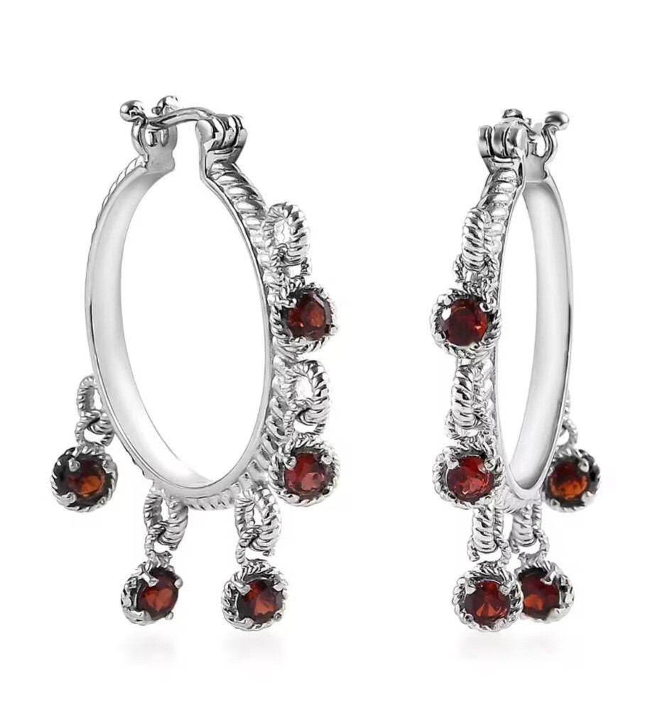 ❤️ Genuine 2.50 tcw Mozambique Garnet Stainless Steel Hoop Earrings
