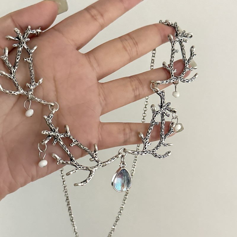 Moonstone Branch Choker Necklace Gothic Fairy Witch Pagan Jewelry for Women