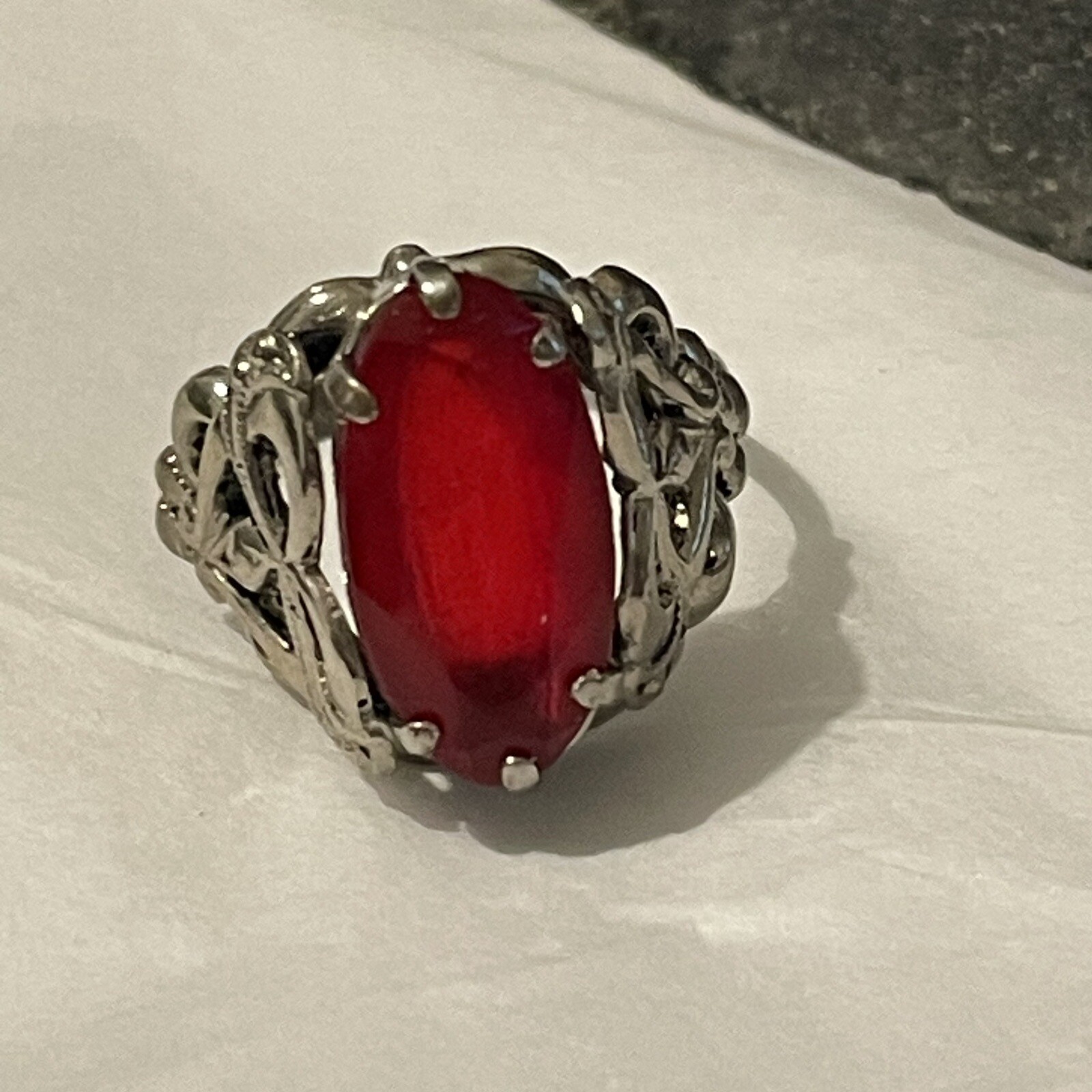 Chunky Statement Ring Size K 1/2 With Red Acrylic Centre Suitable For Kids