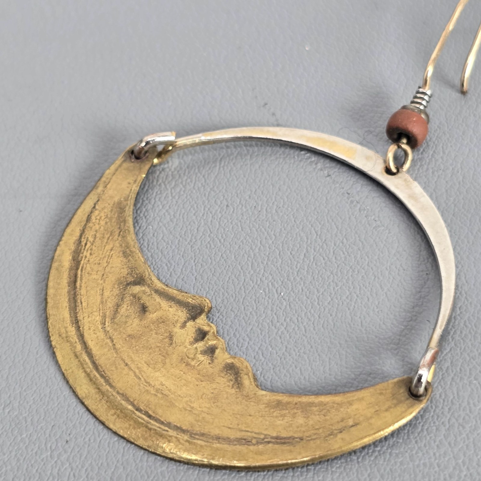 Unsigned Laurel Burch? Brass Silver-Tone Articulating Moon Dangle Earring ONLY 1