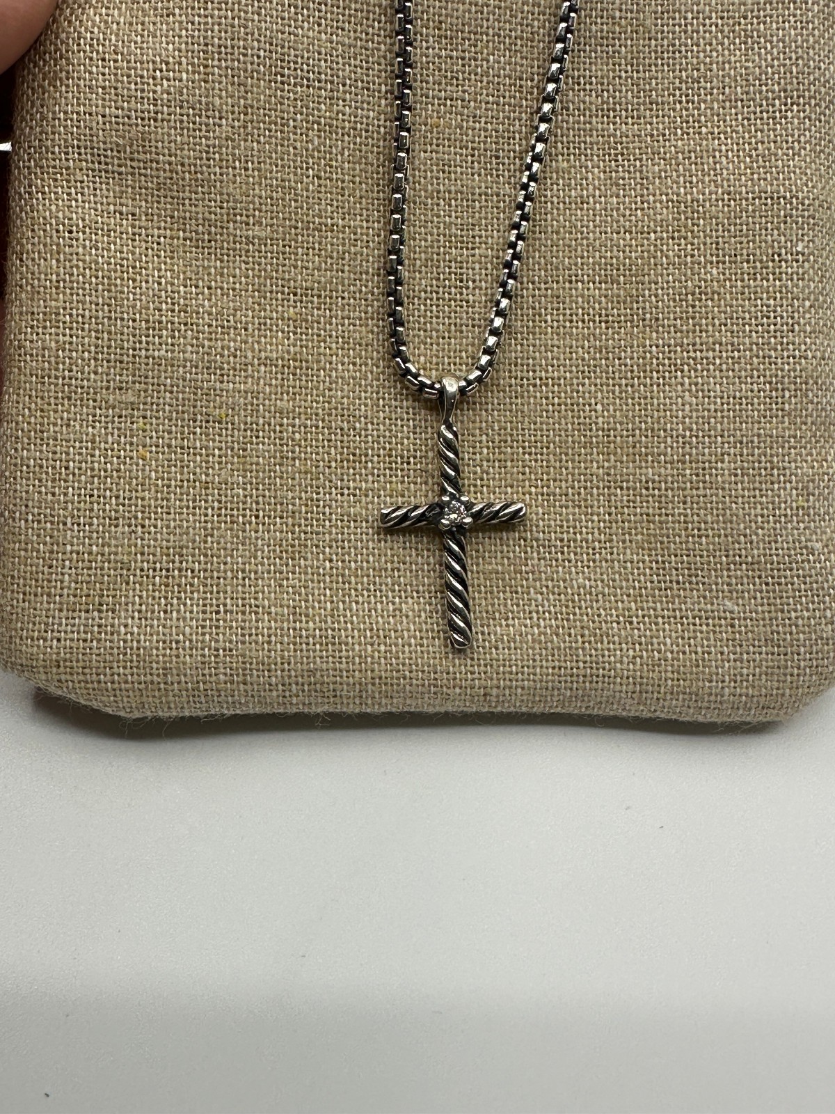 925 David Yurman Cable Classics Cross Necklace with Diamond