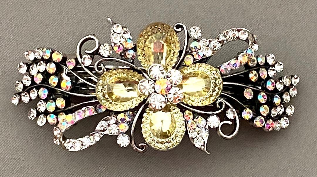 EXQUISITE SILVERTONE METAL CRYSTAL BARRETTE SELECT COLOR SHIPS FAST FROM USA