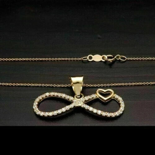 1.50Ct Round Cut Simulated Diamond Heart Infinity Pendant 14K Yellow Gold Plated