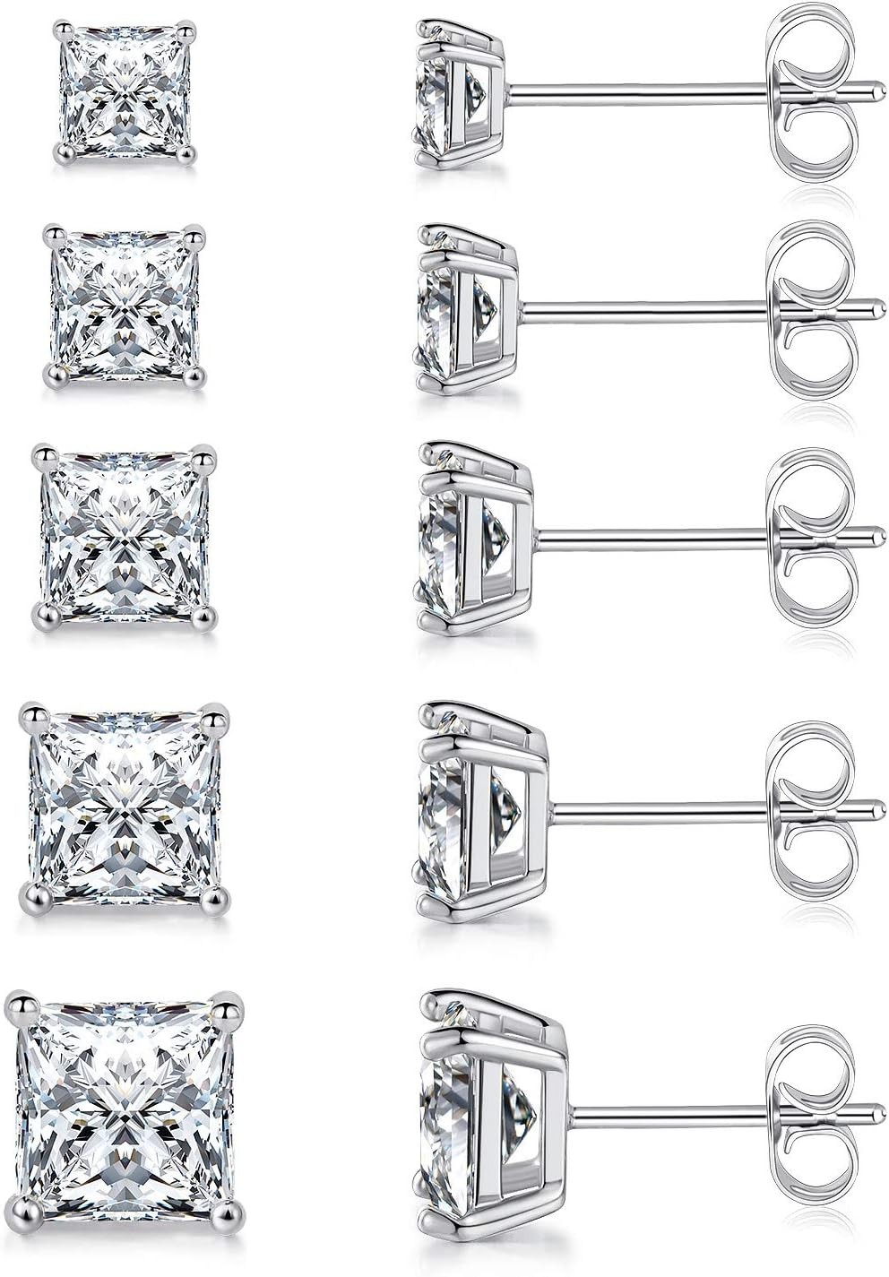 MDFUN 5 Pairs Square Earrings Set for Women Hypoallergenic 18K White Gold/Yellow