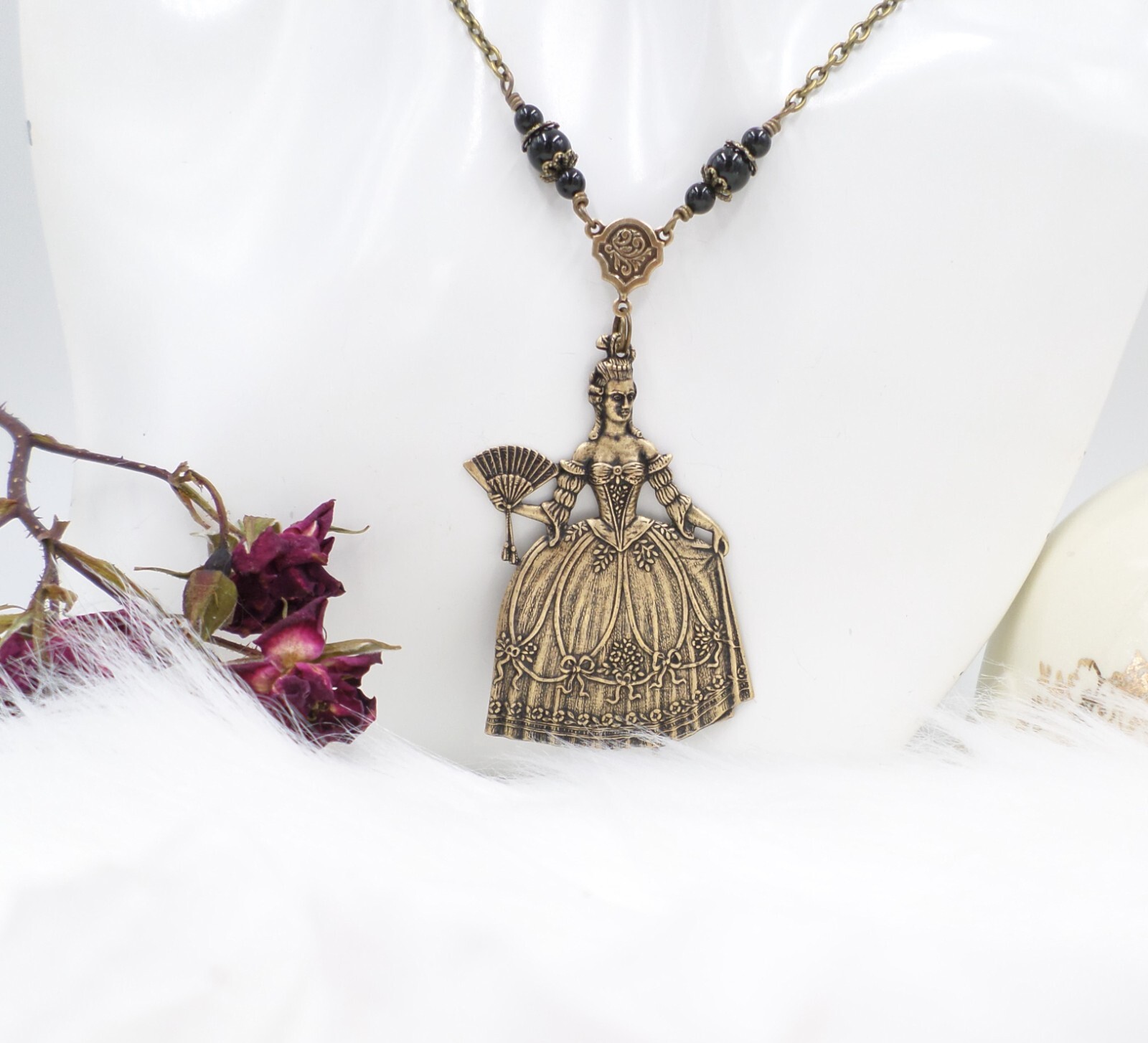 Marie Antoinette Necklace Victorian Lady Pendant Bronze Tone Gothic Jewelry