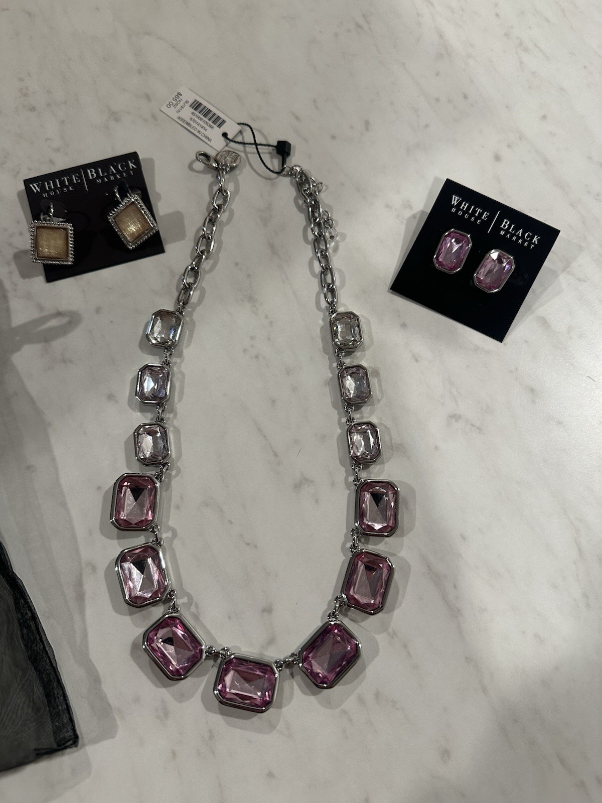 White House Black Market Silver-Tone Pink Crystal Collar Necklace
