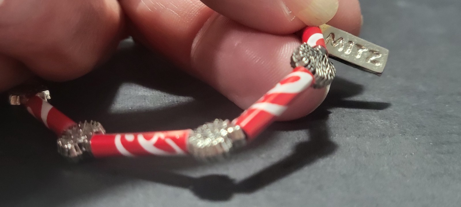 Set Of 3 Coca-Cola Bracelets, Vinyl “beads”, Silver Tree Spacers, Mitz