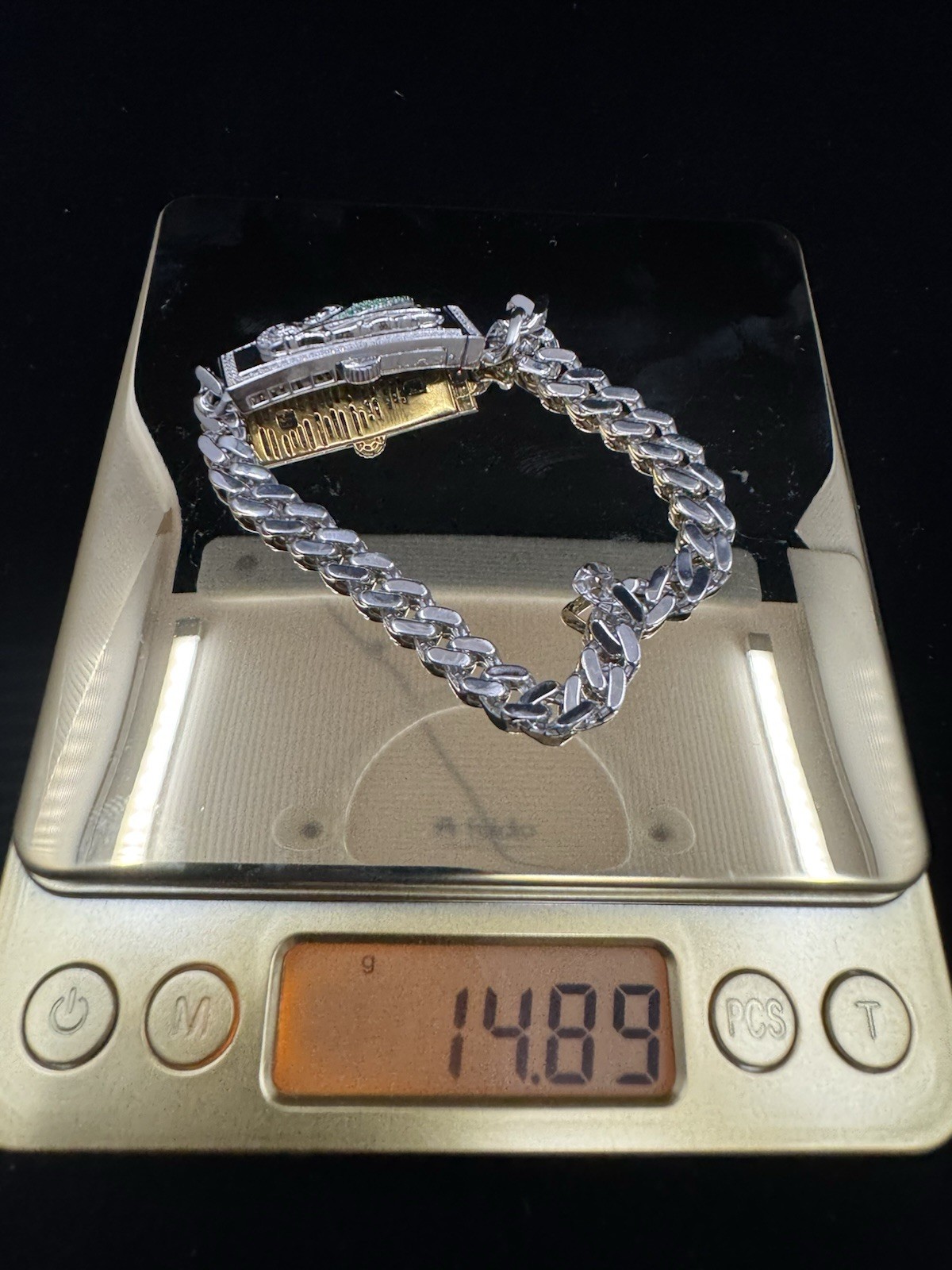 925 Sterling Silver San Judas Esclava St Jude Green CZ Cuban 6.5mm Bracelet 8in