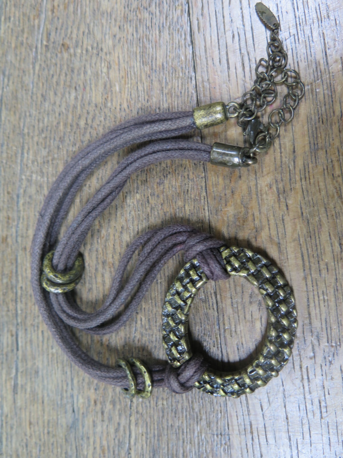 NECKLACE VCLM bronze Tone , Brown Rope type Chain Rare Find