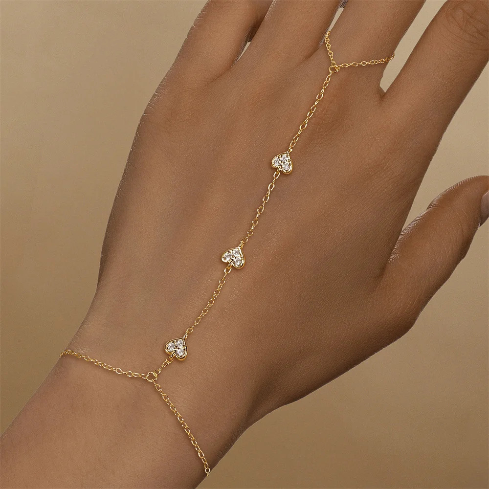 Sterling Silver Hand Chain Bracelet Heart Star Simulated Zirconia Jewelry