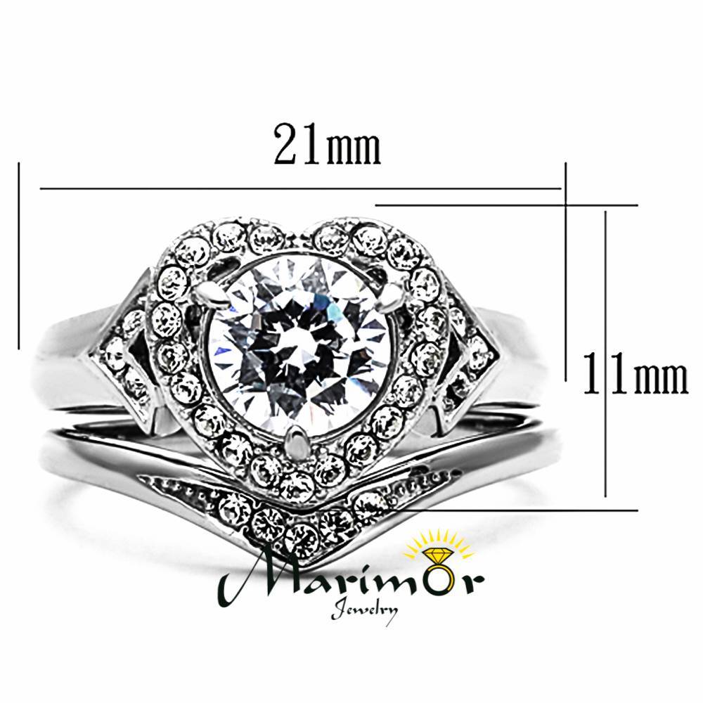 2.75 Ct Round Cut CZ Halo Heart Stainless Steel Wedding Ring Set Women’s Sz 5-11