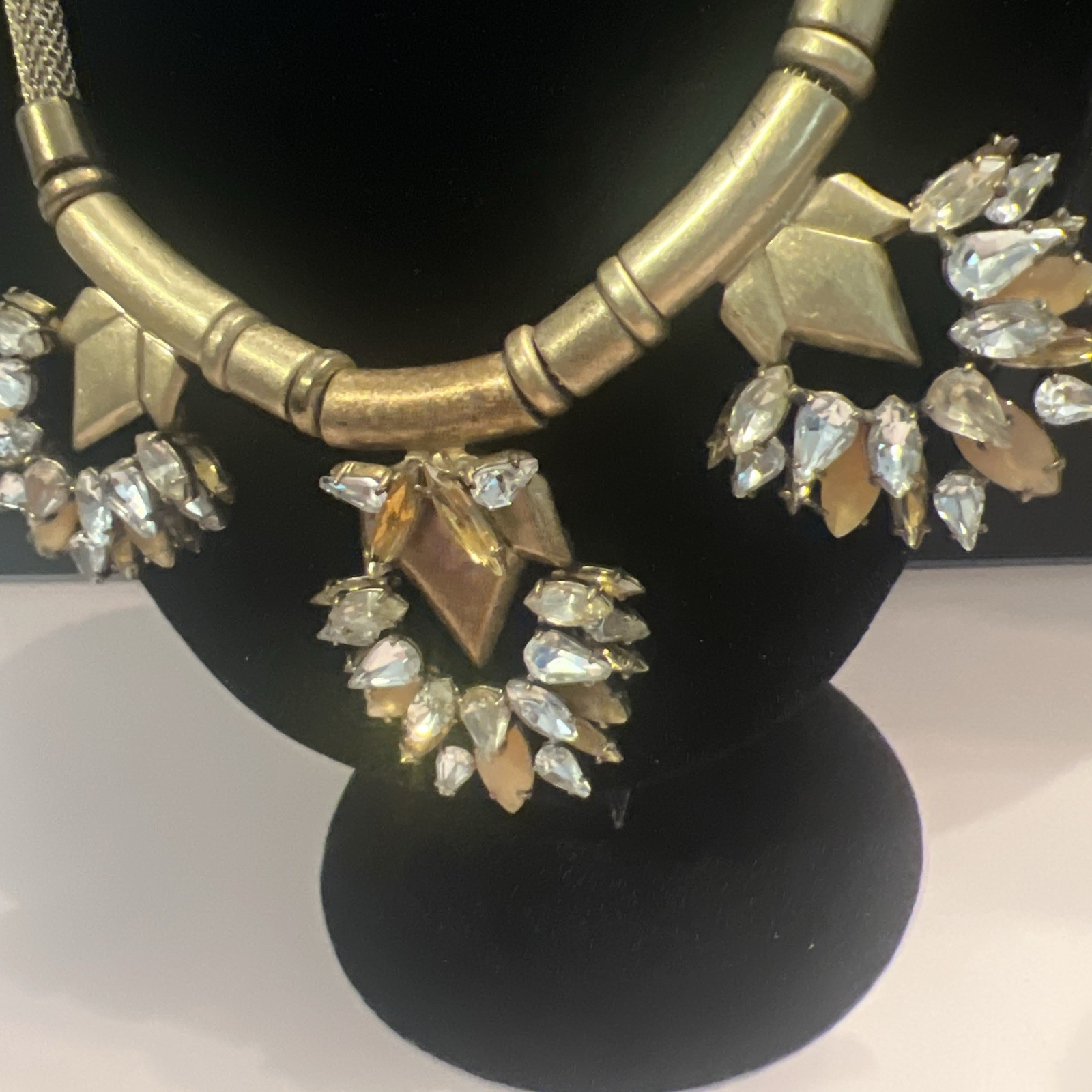 STELLA & DOT Designer Signed Gold Vintage & Faceted Stone Statement Necklace