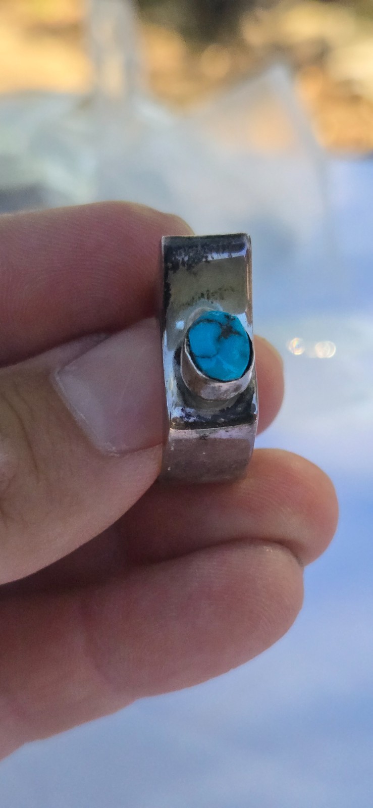 Old Pawn Southwest Native Style Sterling Silver 925 Turquoise Ring Size US 7