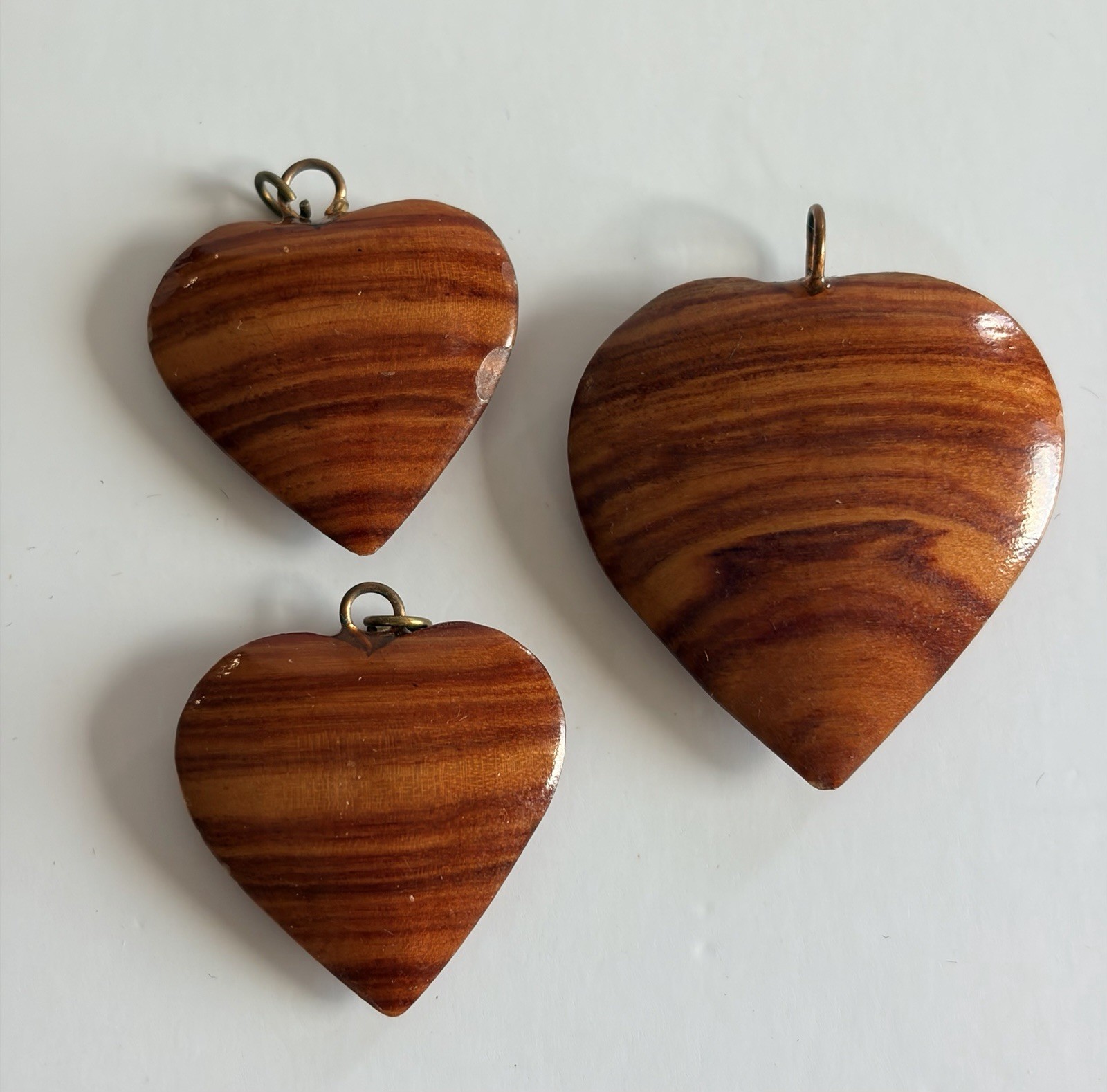 Vintage Wood Heart Jewelry Set Pendant Earrings Boho Rustic Missing Hooks