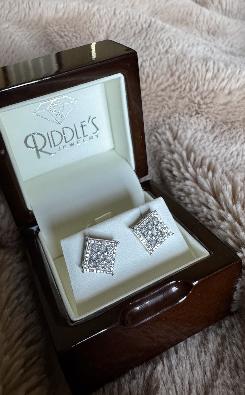 1/10 ct. tw. Diamond Square Cluster Earrings with Miracle Plates Sterling Silver