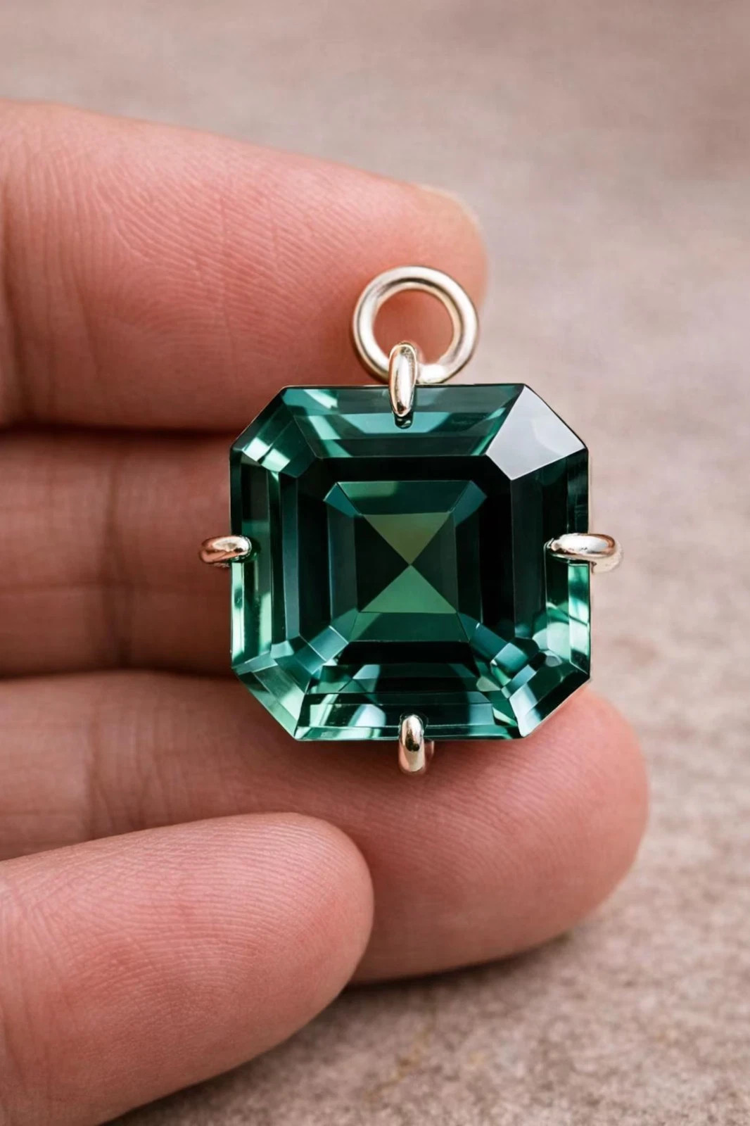 Natural Green Sapphire Pendant Asscher Cut 35.80 CT 925 Sterling Silver Gemstone