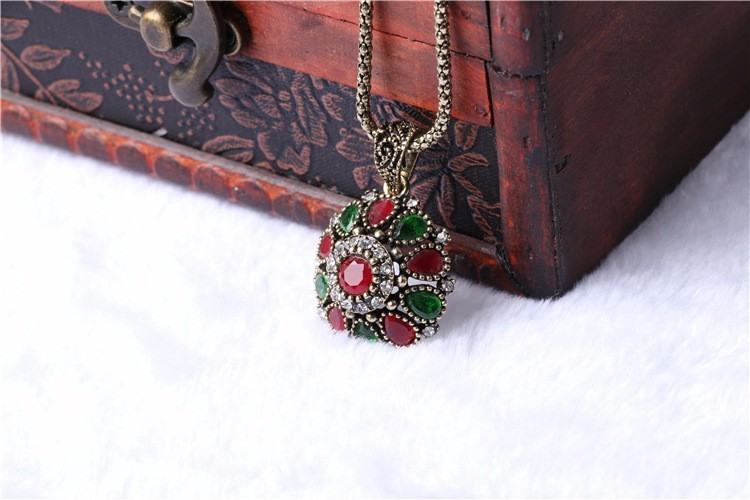 Turkish Simulated Emerald & Ruby Necklace Pendant Earrings Women Wedding Jewelry