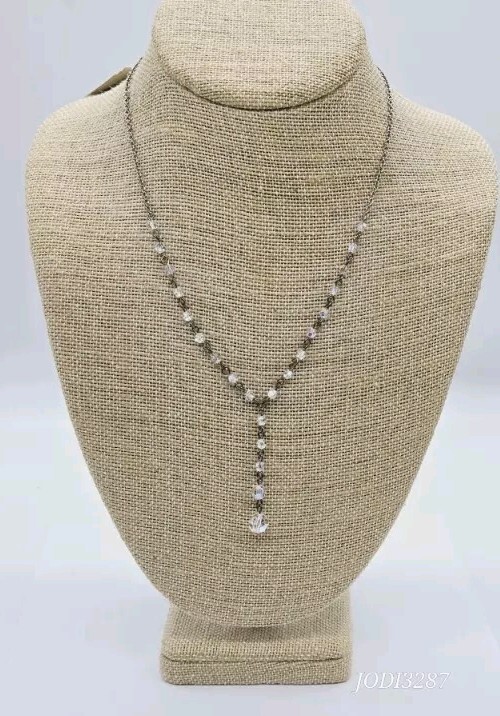 Alfani Swarovski Crystal Necklace Y Drop Statement Silver Tone 19 in