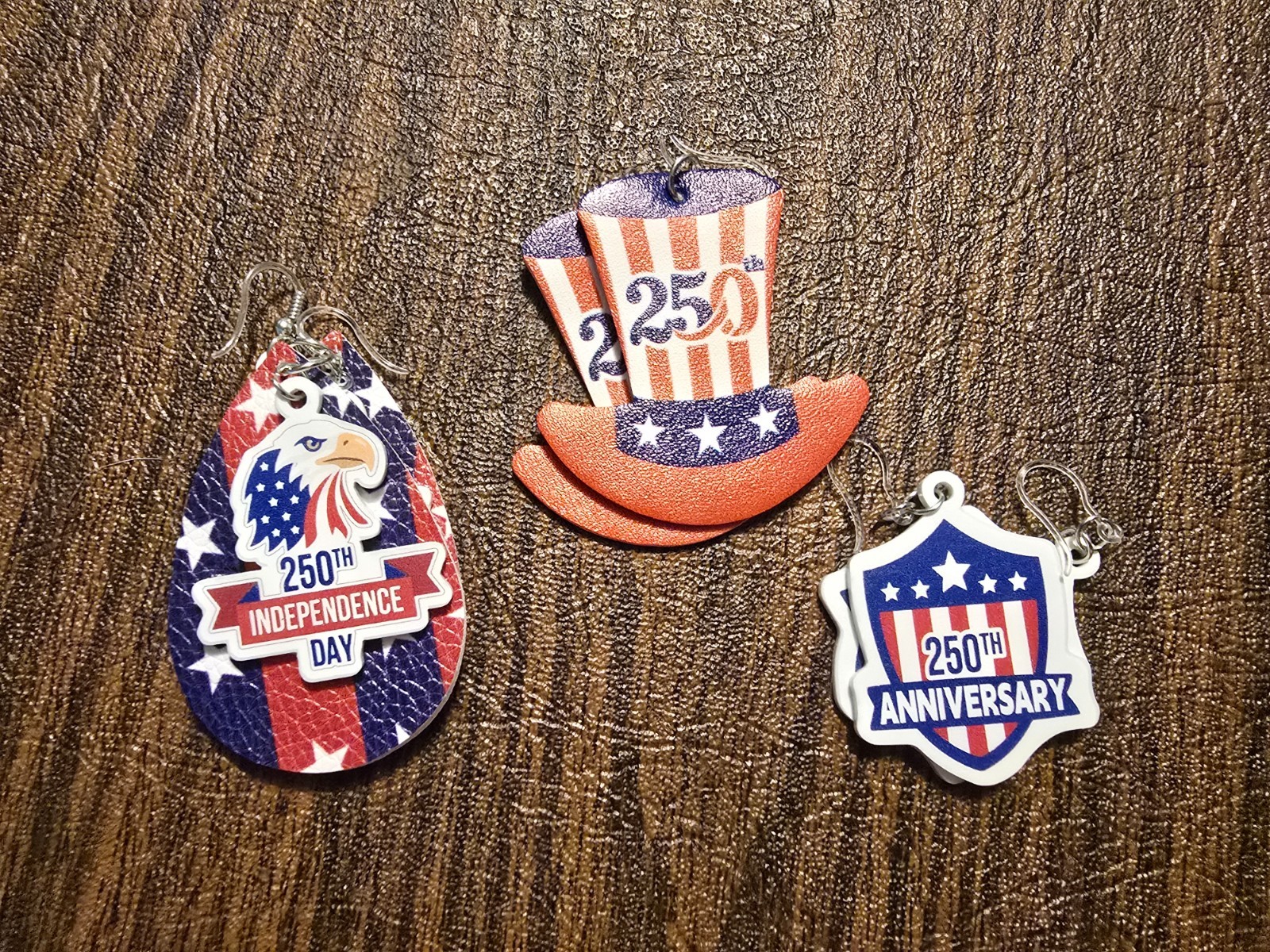 July 4th 250 anniversary earring lot. plastic hook red white and blue.