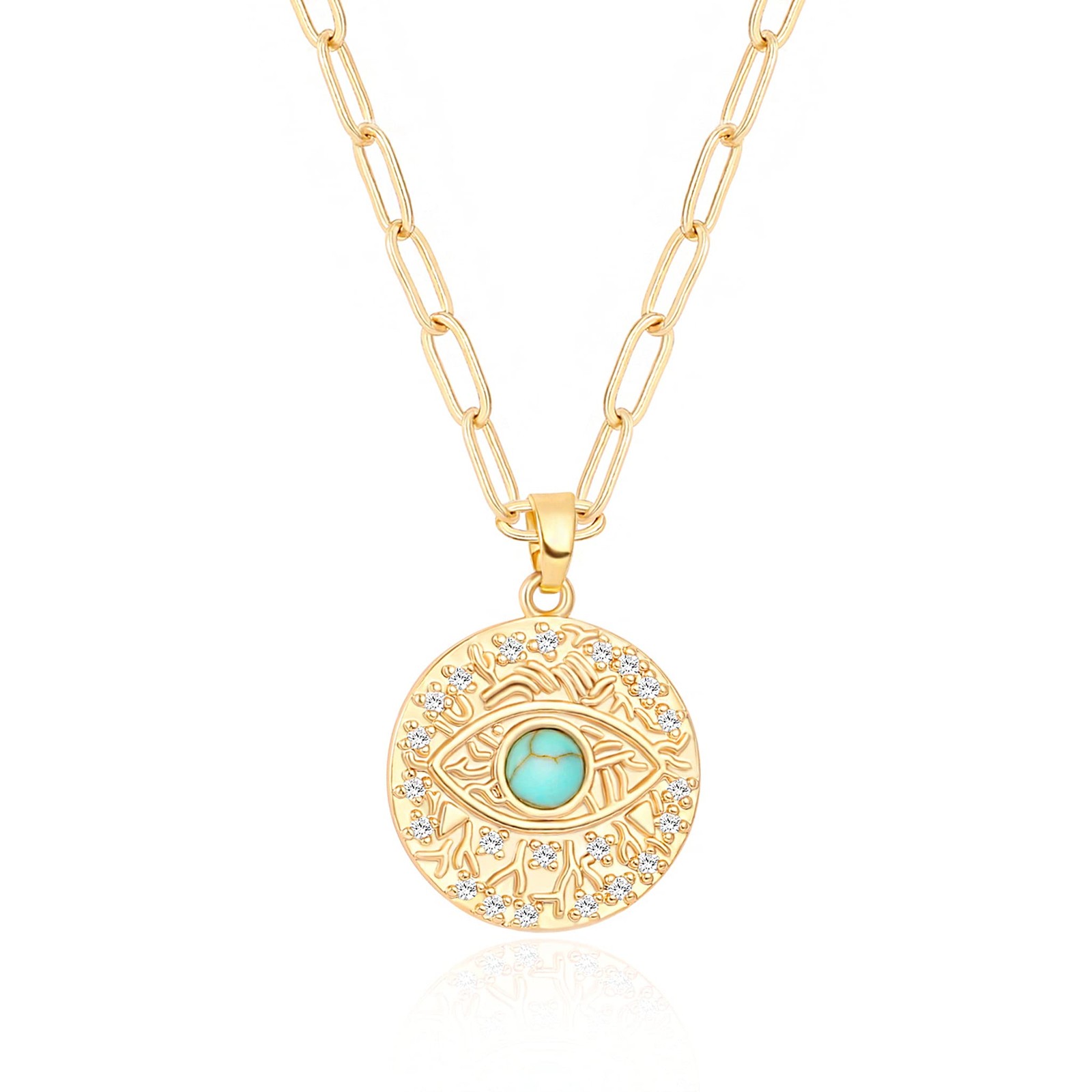 Aobei 18 inches (chain length), 18mm (pendant size), 18K Gold Plated Evil Eye